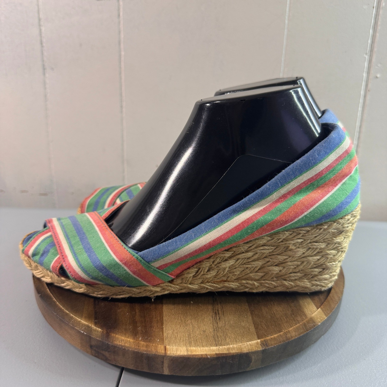 Lauren Ralph Lauren Cecilia Wedge Espadrille Womens 8.5B Multi Striped Good Jute