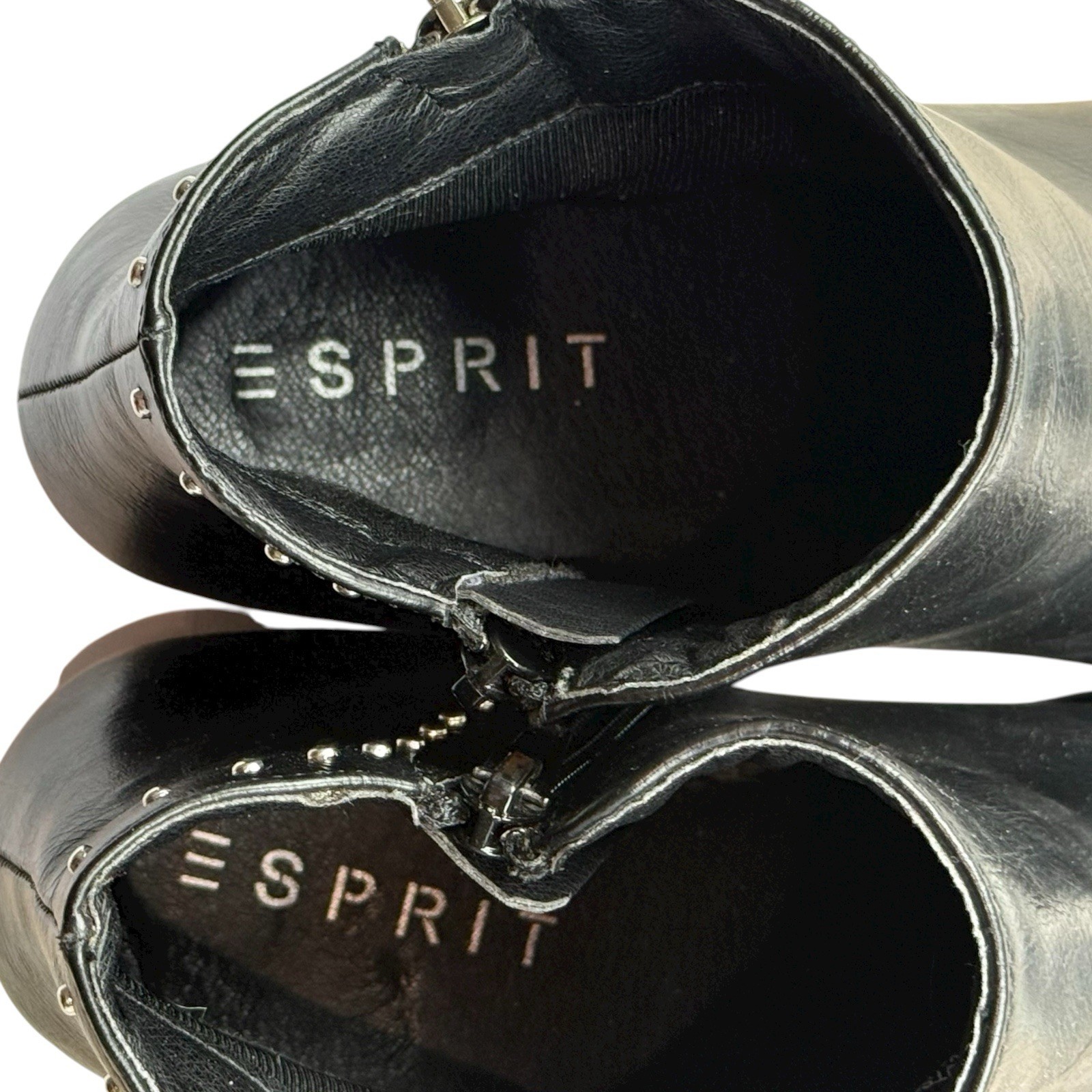 Esprit Topaz Black Studded Ankle Boots Womens Size 9M Side Zip Low Block Heel