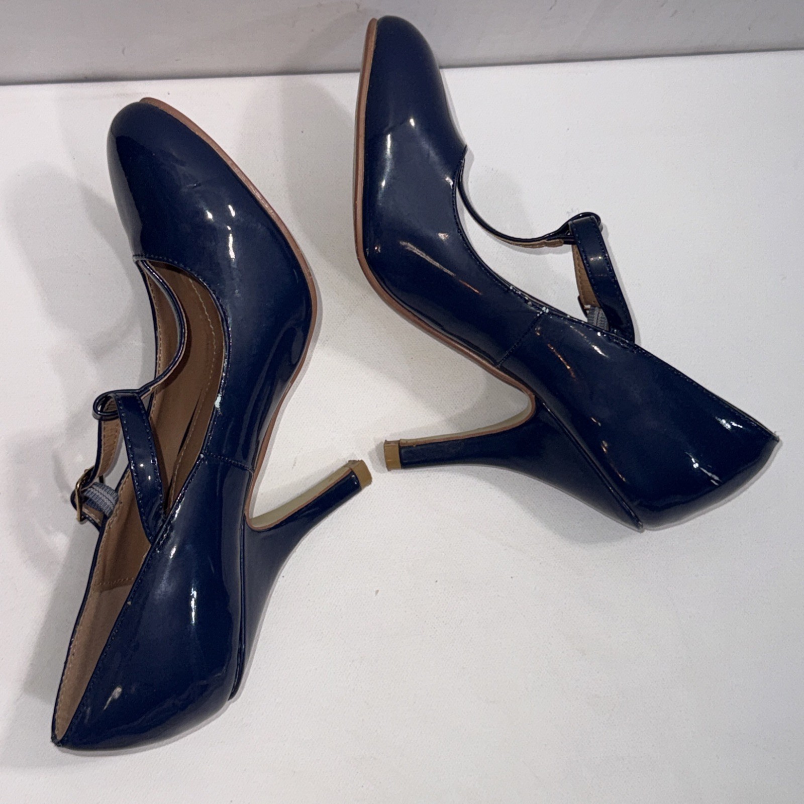Journee Collection Old Money Business Casual Formal T Strap Stiletto Blue Pumps