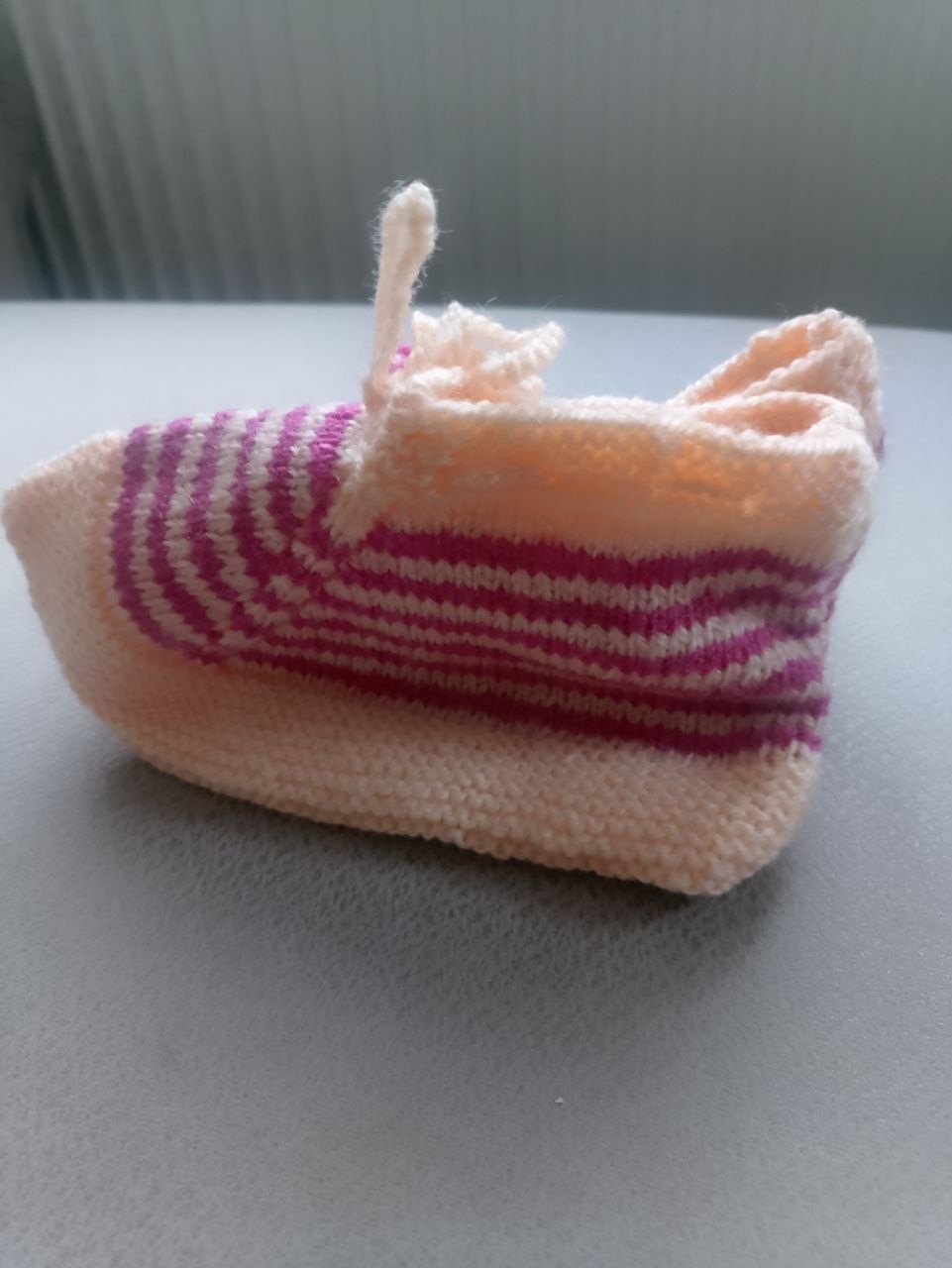 Pink Striped Knit Slippers – Soft Wool House Shoes Hand-Knitted Pink