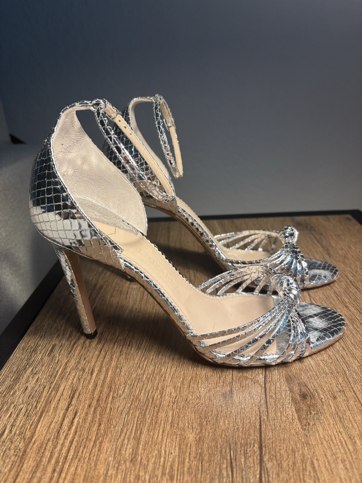 Altuzarra Parker Silver Python Patent Leather Heels Sandals EU 39.5 US 9.5
