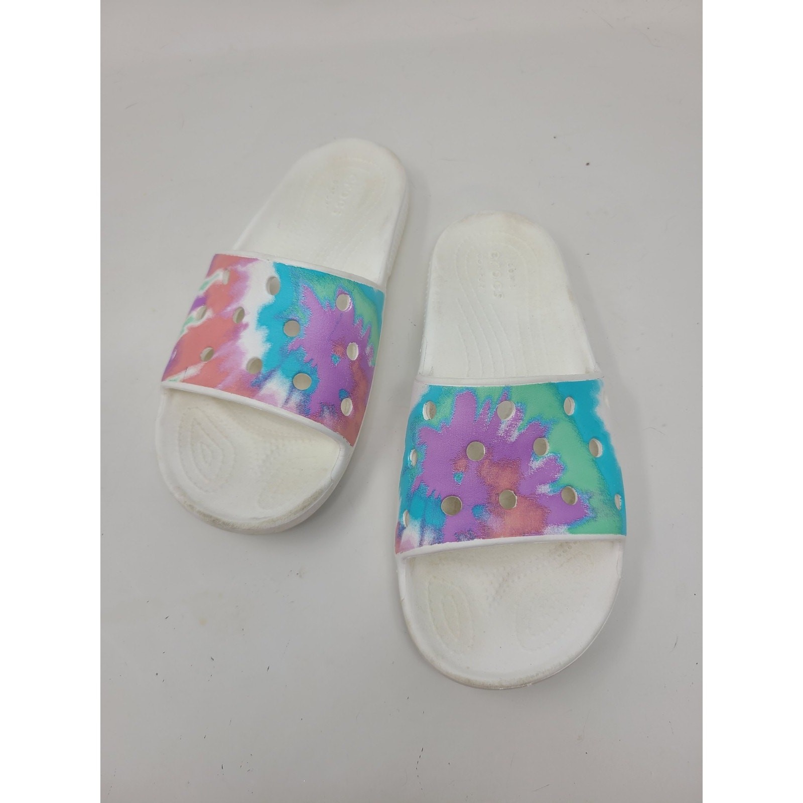 Crocs Classic Womens Size 8 Pink Blue Pastel Tie-Dye Slide Sandals