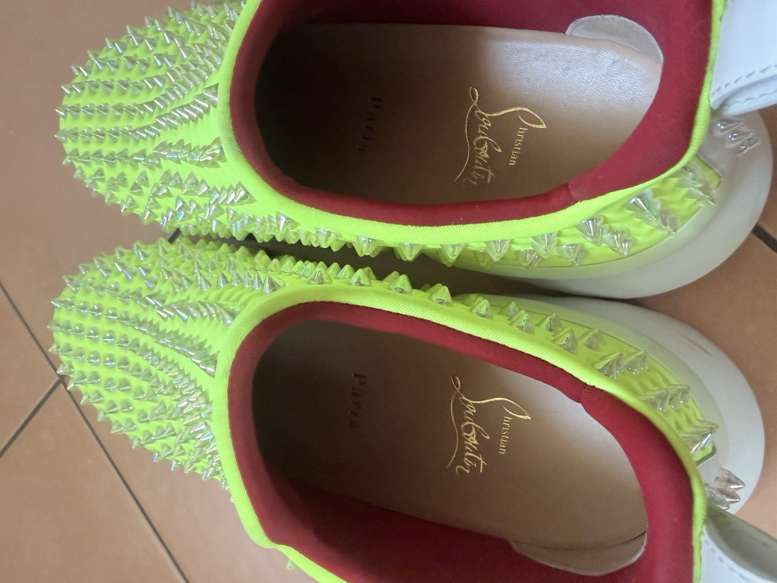 STUNNING CHRISTIAN LOUBOUTIN SPIKE SOCK ,slip-on sneakers in vibrant neon yellow