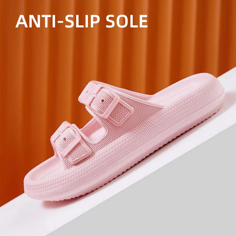 Soft Sole Pillow Slippers for Women Double Buckle Thick Platform Cloud Slides Sa