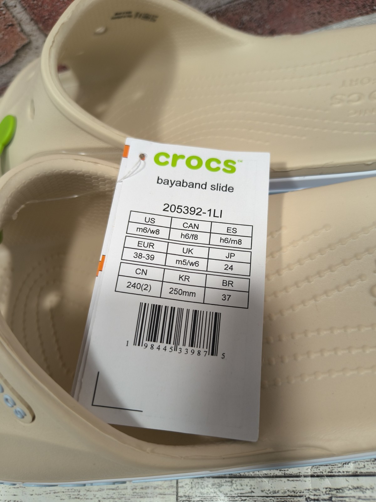 Crocs Bayaband Beige Raised Crocs Logo Unisex Slides Size M6/W8 205392-1LI NWT