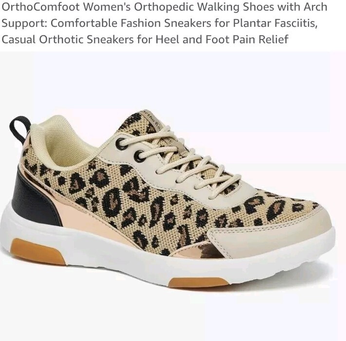 Ortho Comfoot Shoes Womens 5/ 5.5 Fashion Sneakers Cheetah Fabric Lace Up Walk