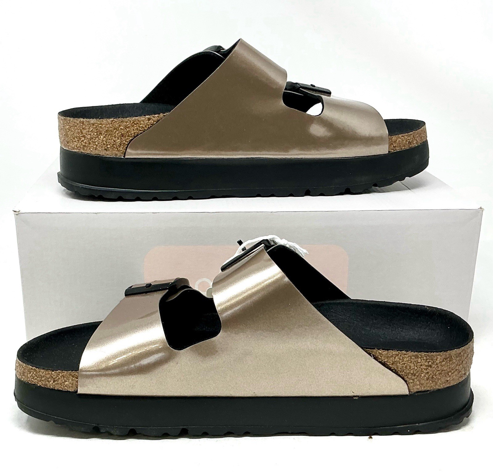 Birkenstock Papillio Arizona Platform Flex Women Sandals Metallic Taupe EU 38