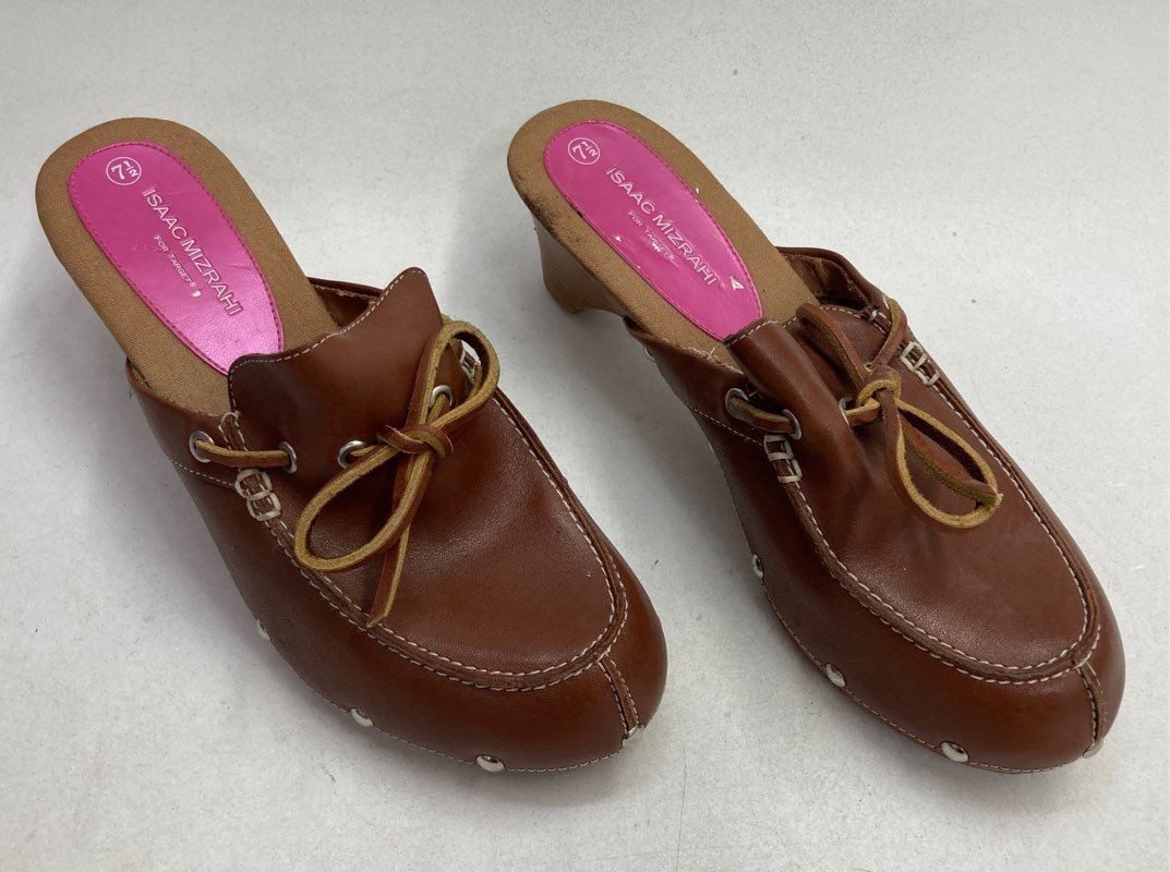 Isaac Mizrahi for Target Lori Brown Leather Moccasin Wedge Mules Size 7.5