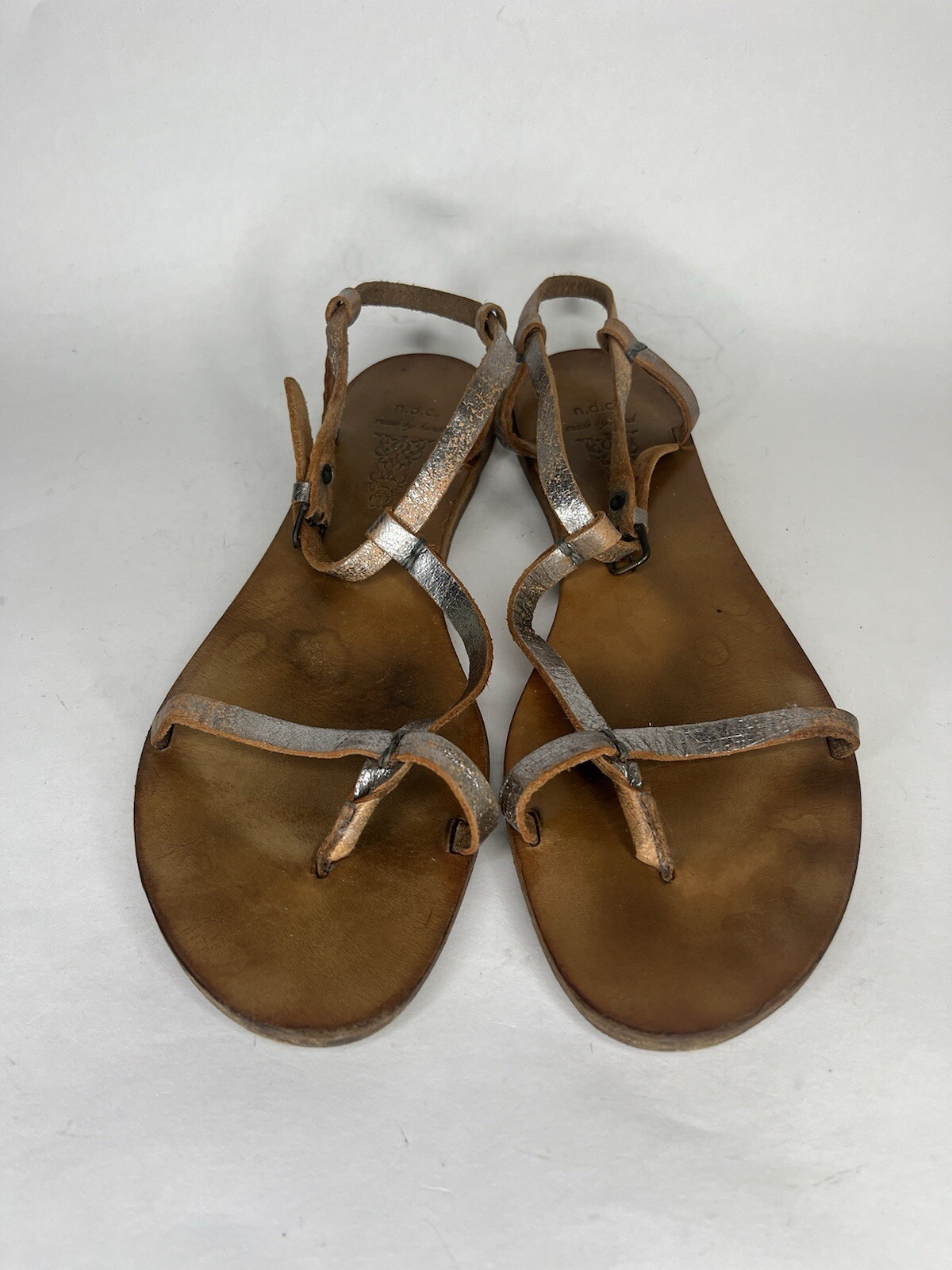 n.d.c. Made by Hand Sandals Women 41US 10 Shoes T-Strap Silver Slingback Strappy