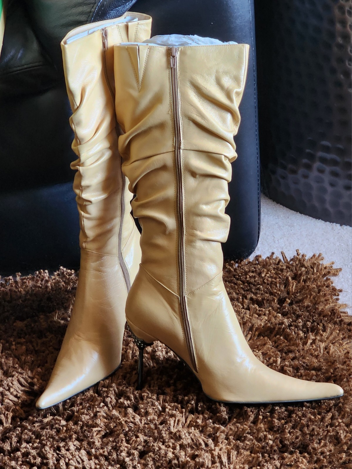 NIB BRONX – Champagne (metallic) LEATHER Pointed Toe Stiletto Boots