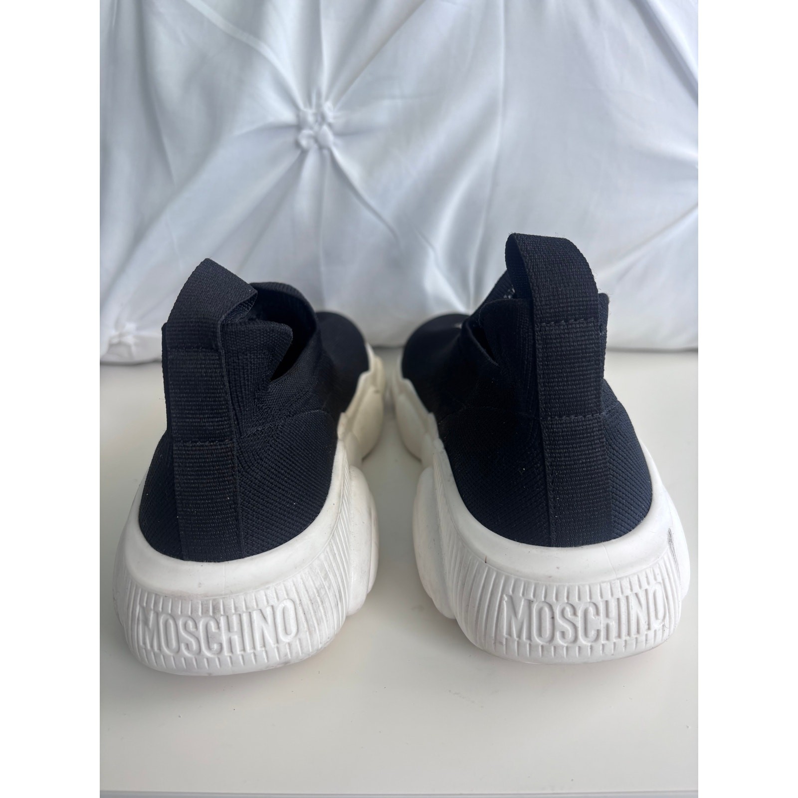 Moschino Couture Stretch Fabric Black Knit Slip On Sneakers Women’s Size 39