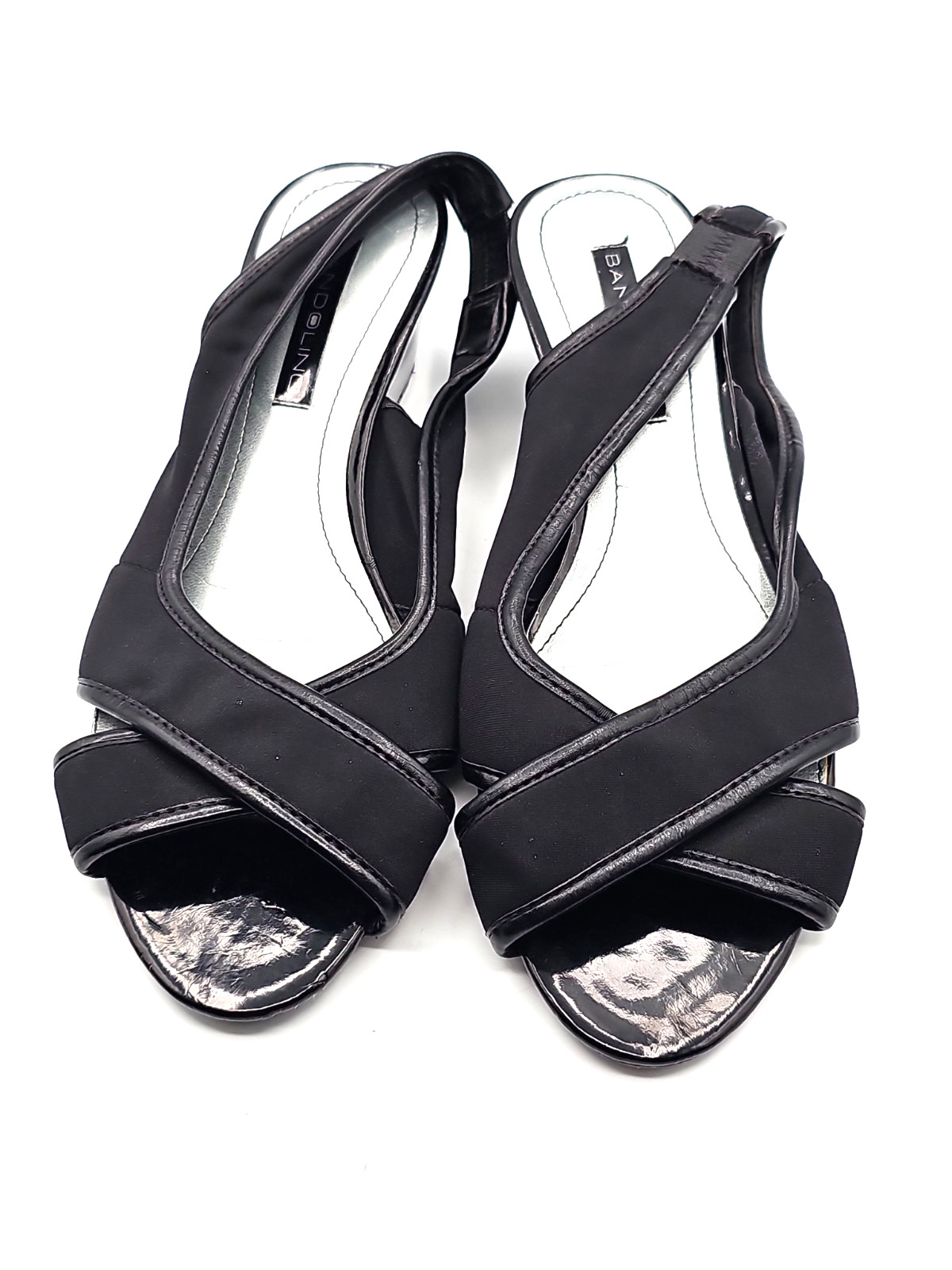 Bandolino Black Slingback Wedge Sandals Women’s Size 7 Stretch Elastic Peep Toe
