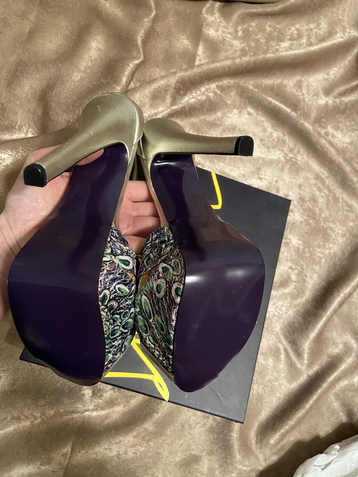 NIB London Trash Platform Silver Peacock heels Calypso Gorgeous!!!