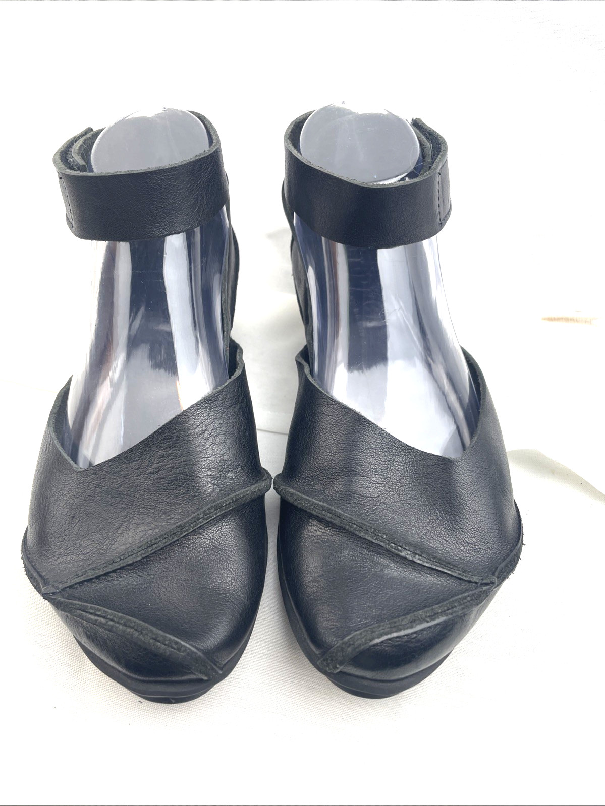 Trippen Glance Wedge Ankle Strap Black Leather Women’s Size 39 US 8