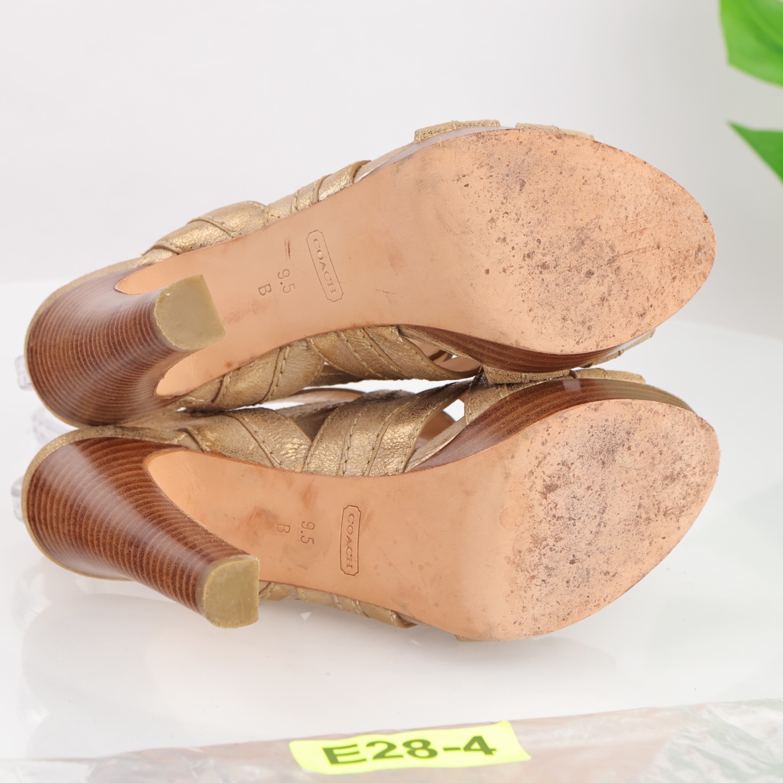 Coach Womens Brynne Sandals Size 9.5 Gold Leather Strappy Platform Heel Shoes