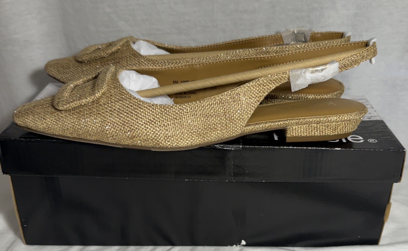 NEW NIB Kensie Poppi Slingback Flats Womens Size 8 Dark Natural Sparkle Shoes