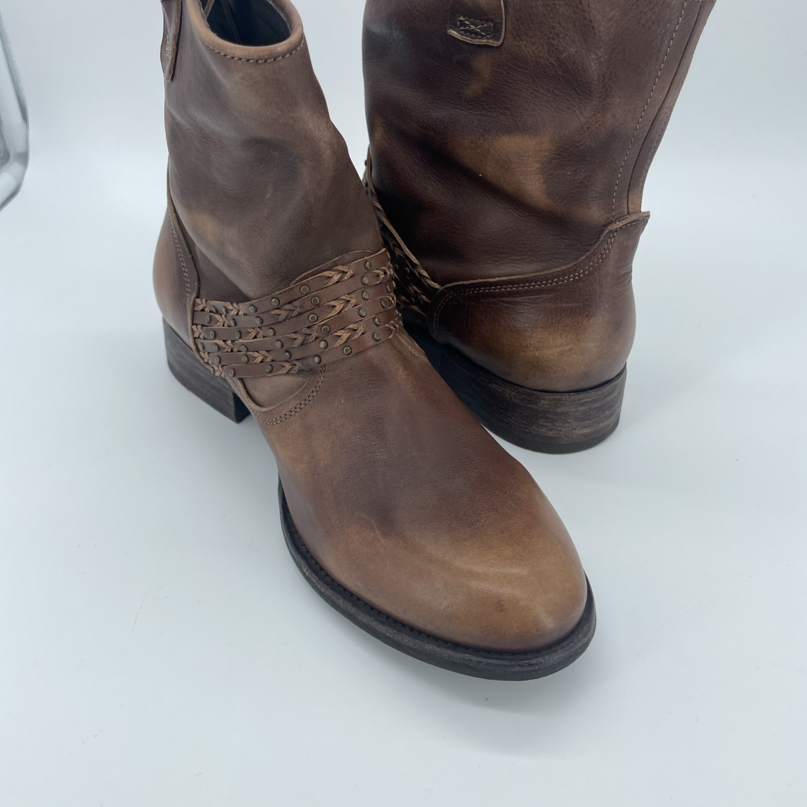N.D.C. Made By Hand Boots Womens 39 / 8 Brown Leather Ankle Booties Low Heel