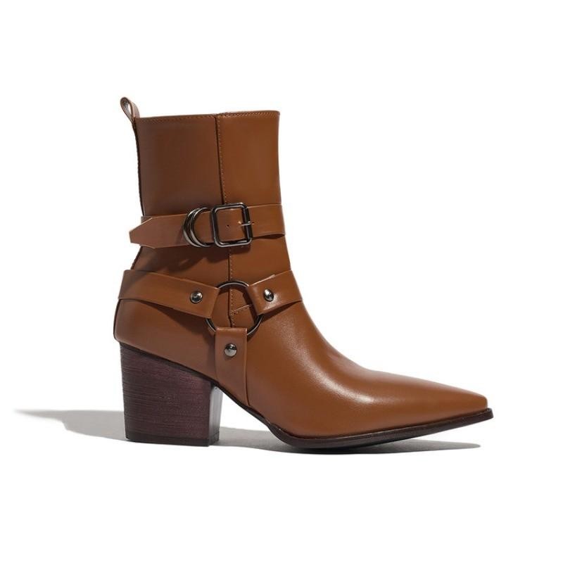 Women’s Faux Leather Zip Pointed Toe Ankle Boots Casual Party Block Heels Shoes