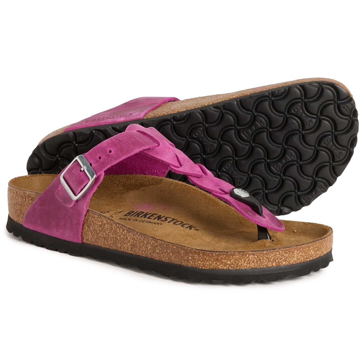 NIB BIRKENSTOCK GIZEH BRAIDED LEATHER SANDALS REGULAR FIT EU 40 US 9 FUSCHIA