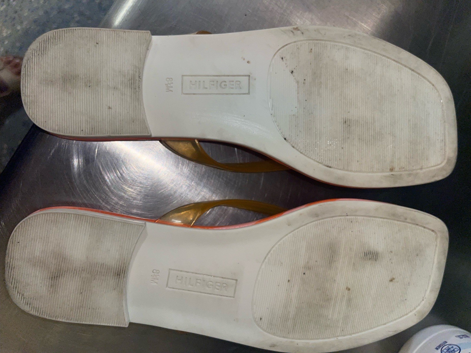 Tommy Hilfiger Women’s Striped Thong Slip-On Sandals Orange/White 8.5 M PU