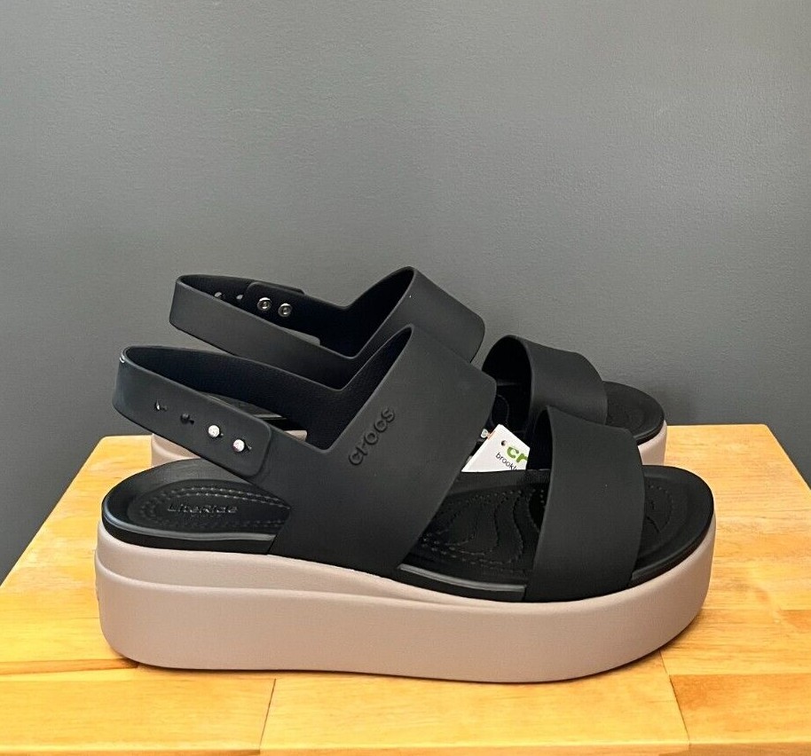 Crocs Women Black / Mushroom Brooklyn Low Wedge Sandals US 7, 8, 9 NWT