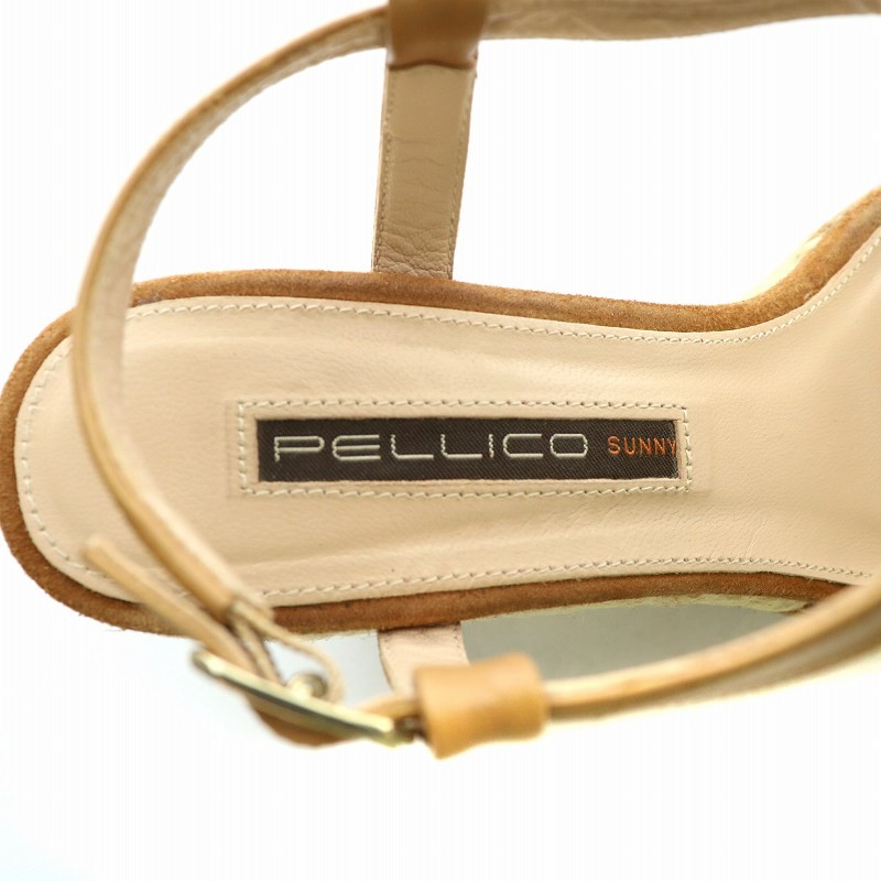 PELLICO Sandals Leather Belt Strap Platform Wedge Sole High Heels 37 24.0cm