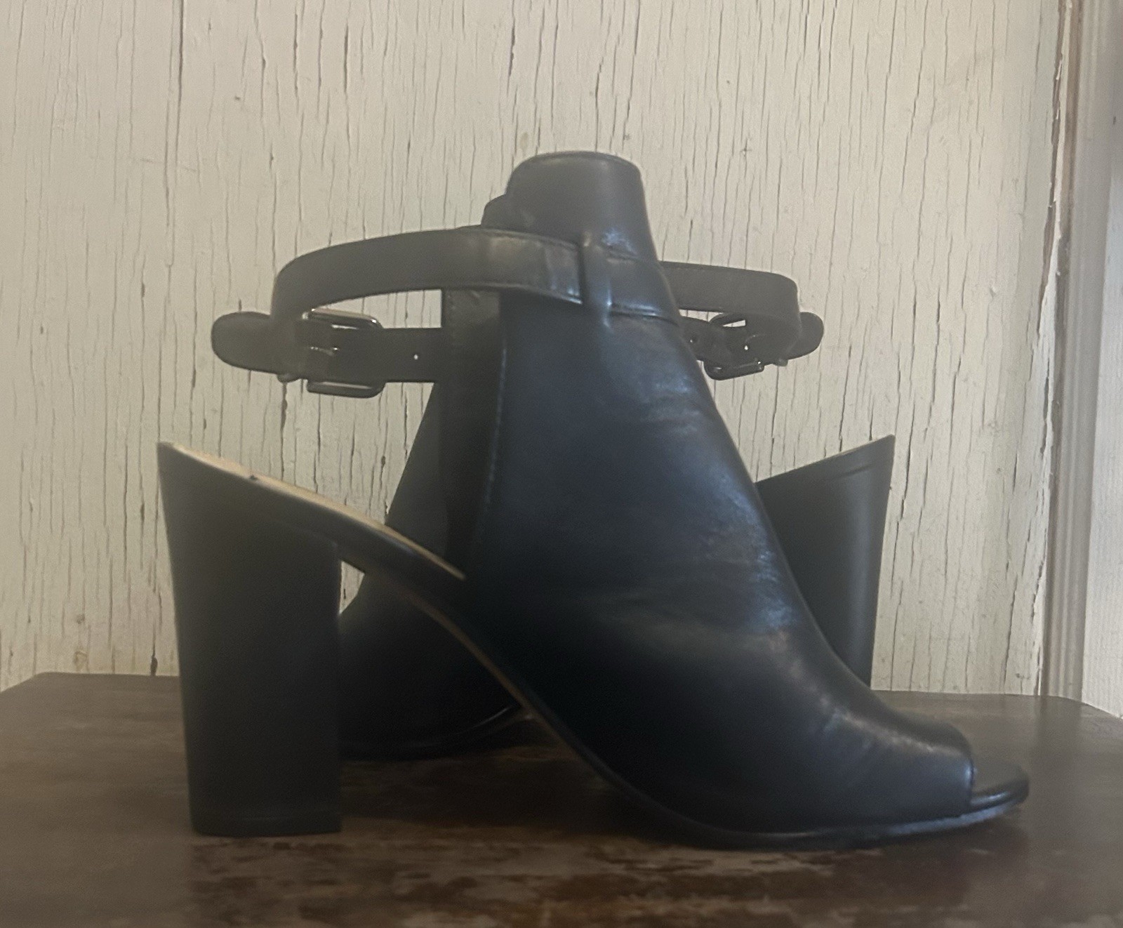 VIA SPIGA High Heel Shoes Womens Size 8.5M Black Leather Open Toe Mules Sandal