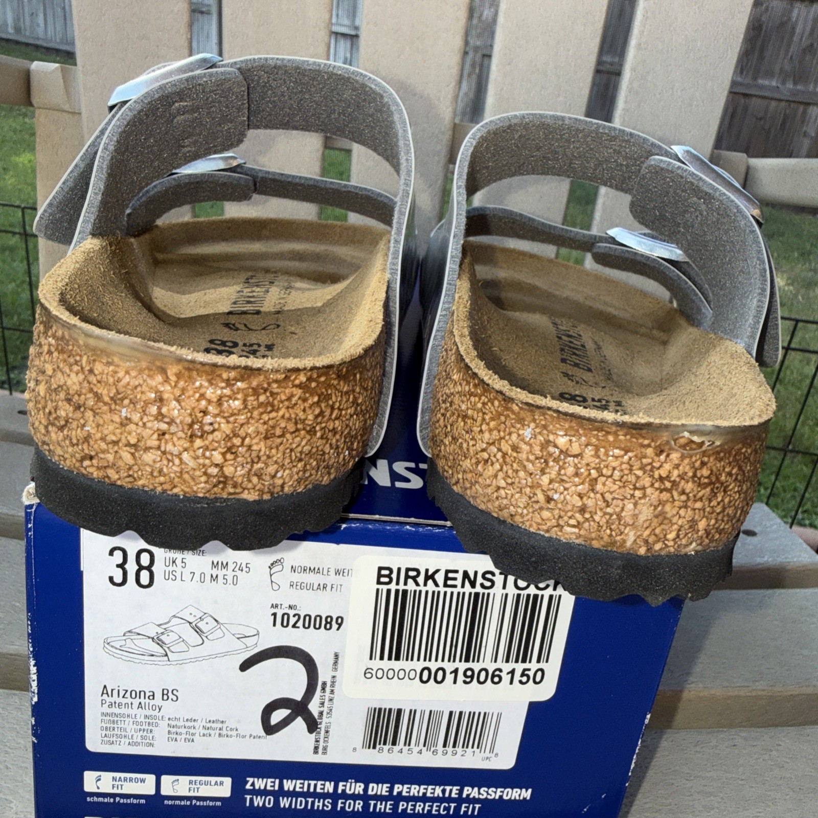 NWOB Birkenstock Arizona Patent Alloy Grey EU 38 Regular width US 7-8