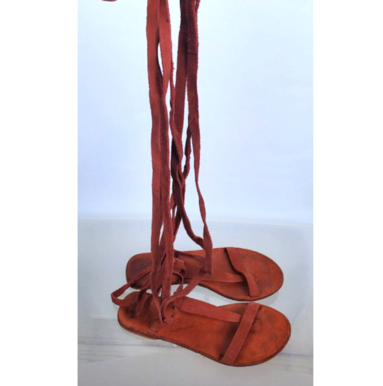 Free People Dahlia Suede Lace Up Gladiator Sandals Womens Size 39 Rust Wrap