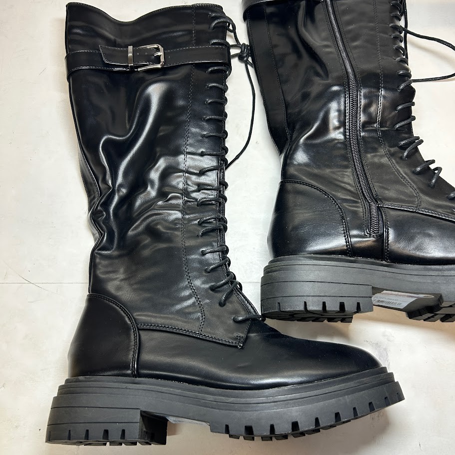 Olivia Miller Womens 8 M Black Simonetta Faux Leather Knee Combat Boots NIB GL3