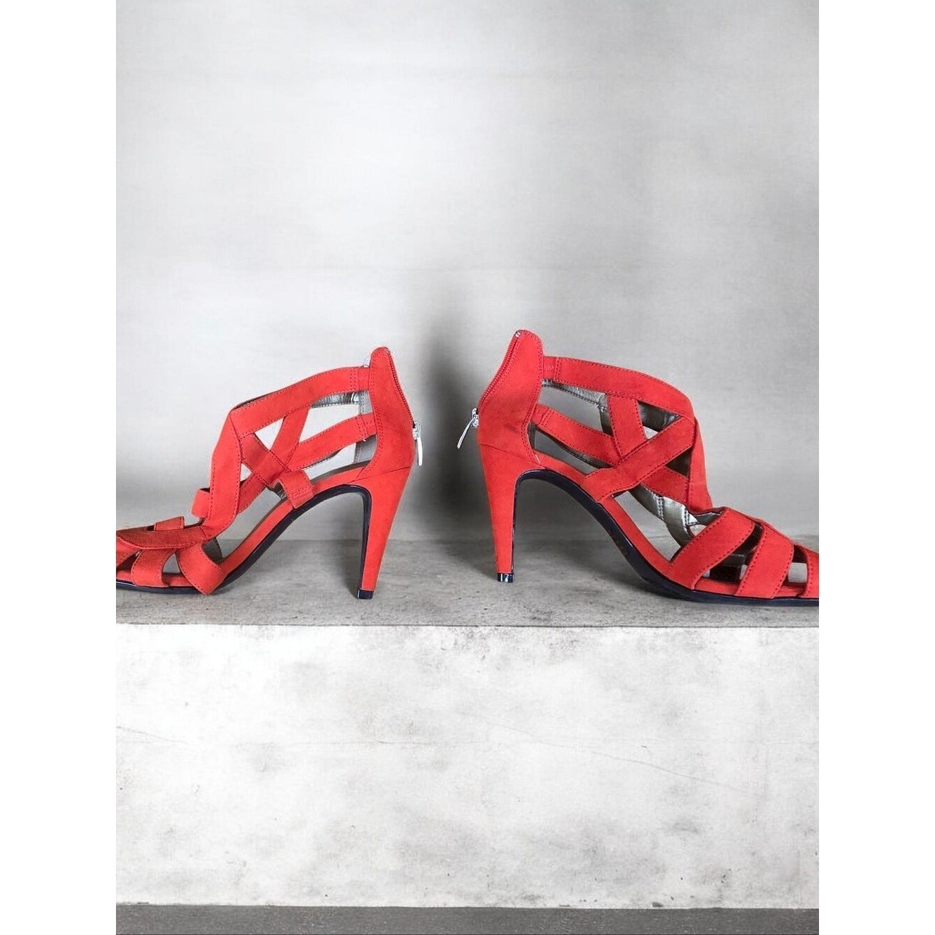 Kelly & Katie Vibrant Red Suede Cutout Heels