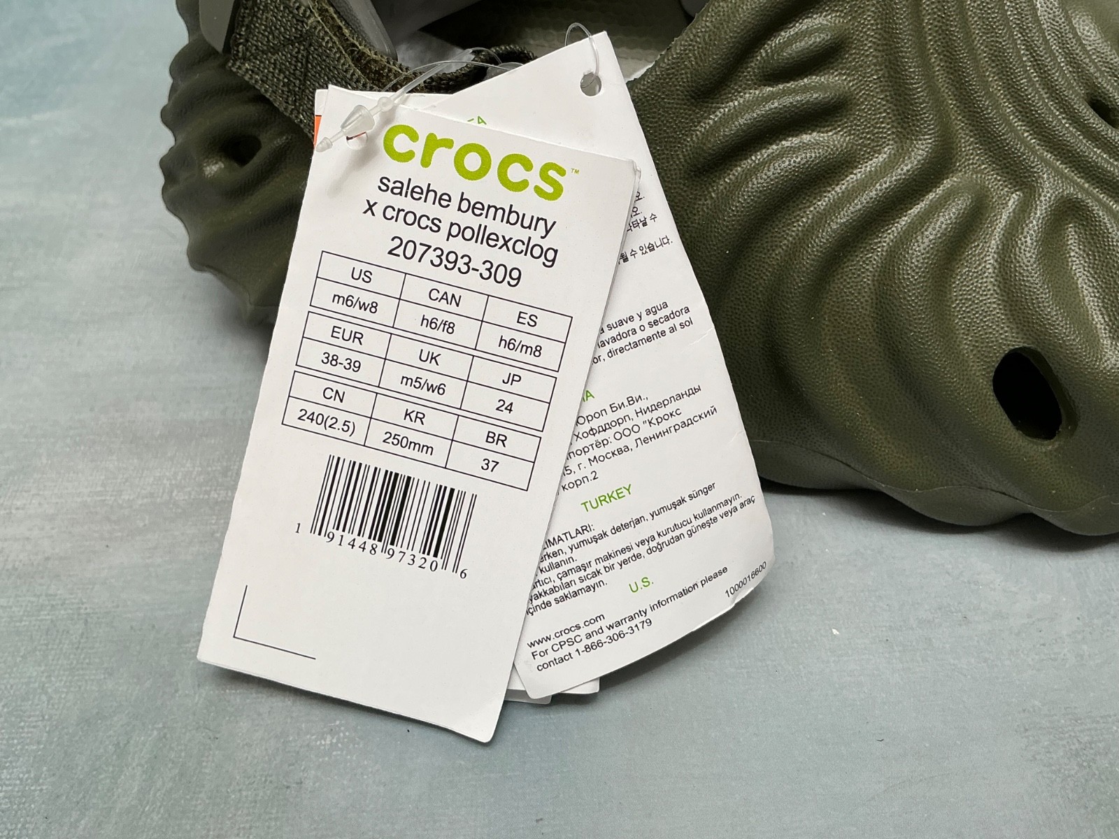 Crocs Salehe Bembury Pollex Cucumber Army Green Clog W/8 M/6 NWT