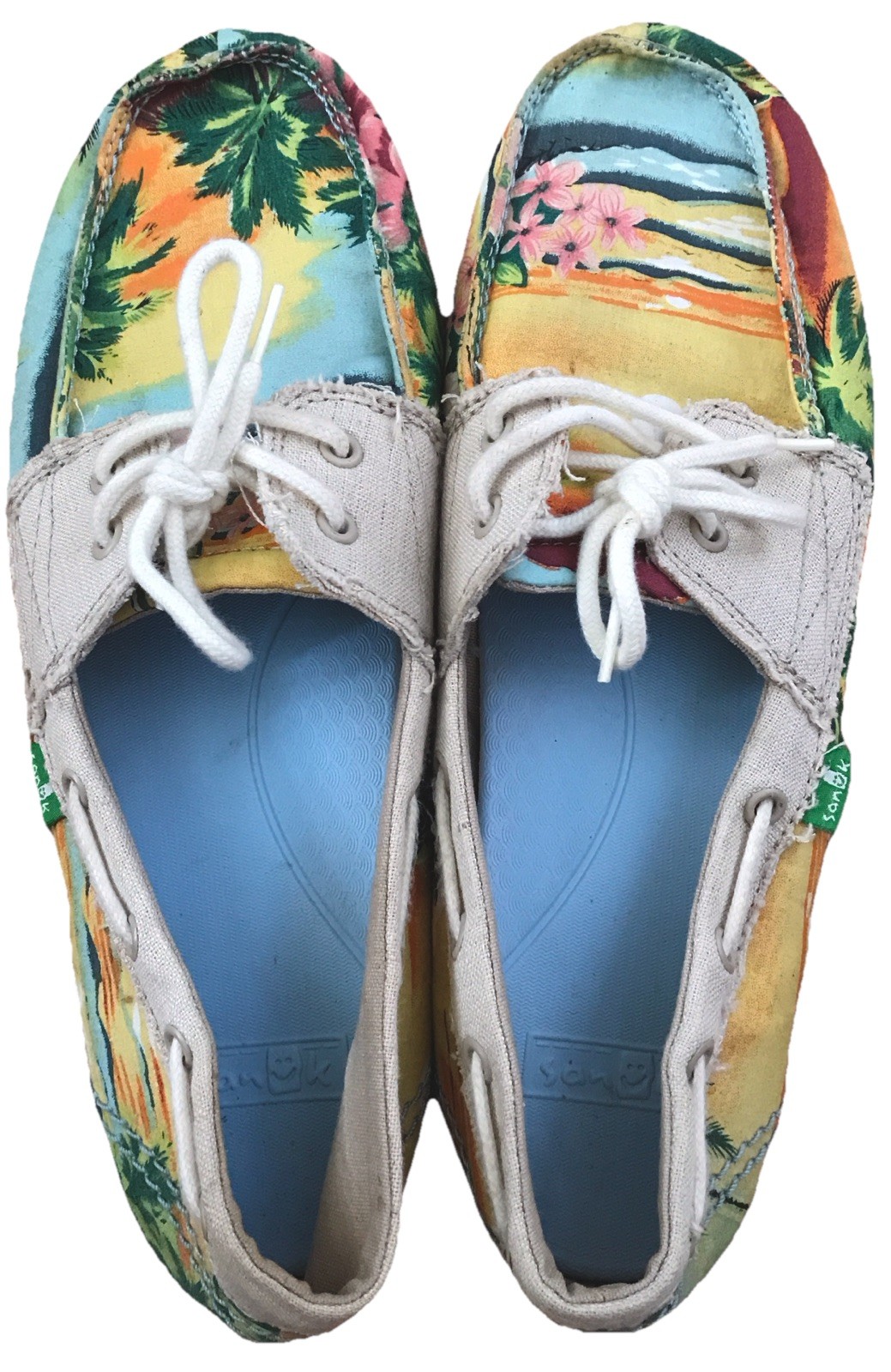 SANUK Canvas Tropical Beach Floral Multicolor Slip On Boat Loafer Shoe Woman 9.5