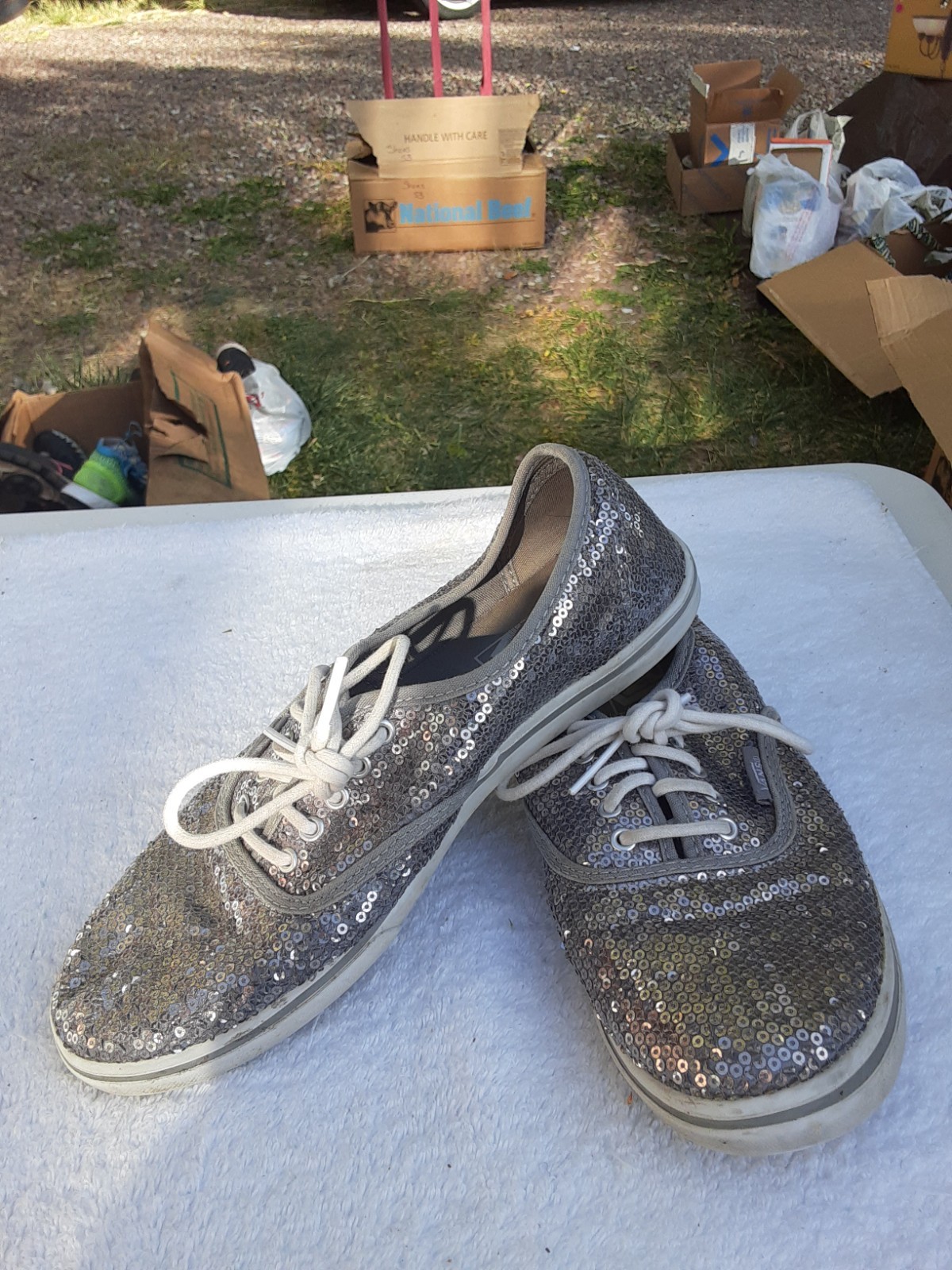 Vans Off The Wall Sequin Skate Glitter Sparkle Silver Women 7.5 Men 6 TB4R