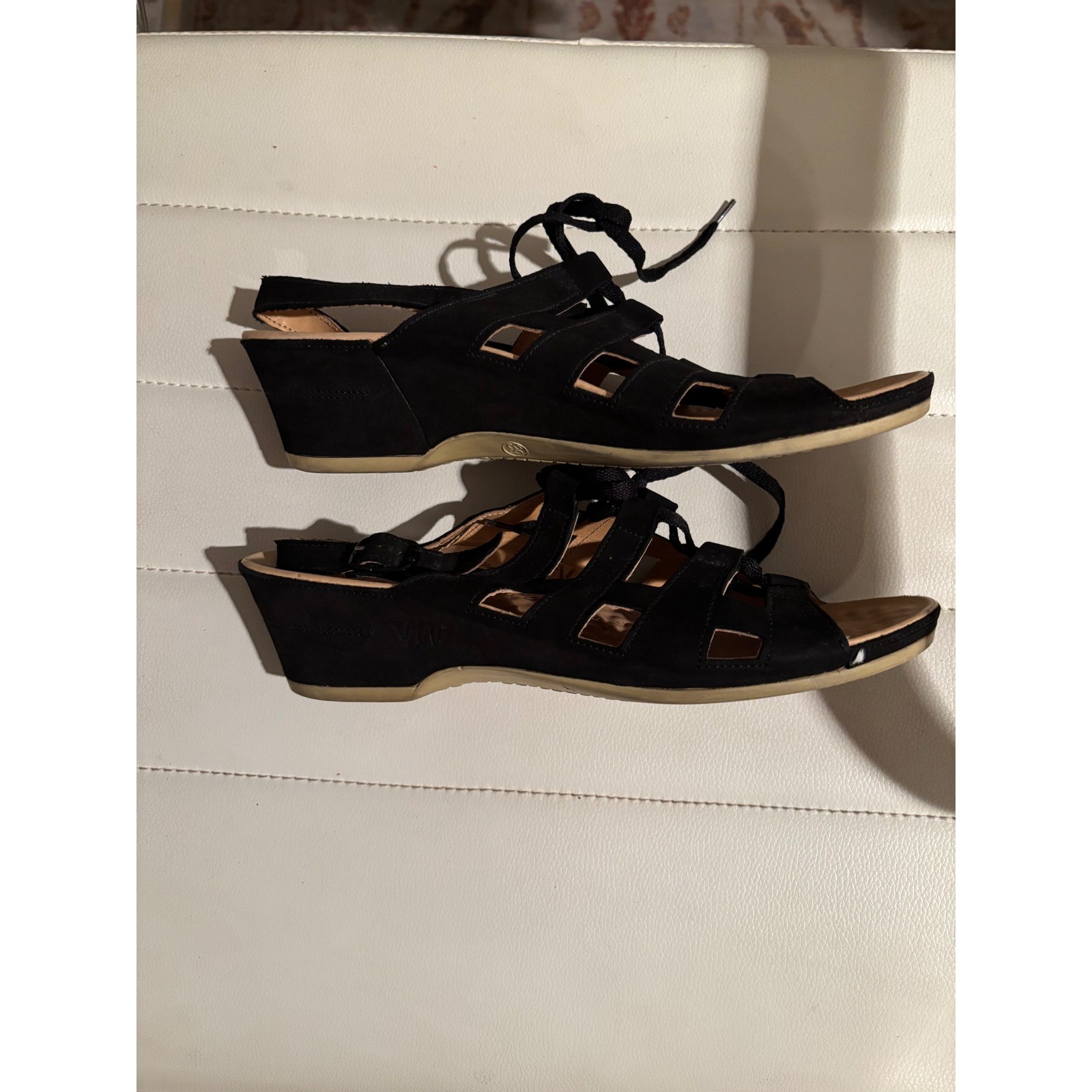 VITAL Black Suede Lace Up Wedge Sandals Women’s Size 38 US 7.5 Made in Austria