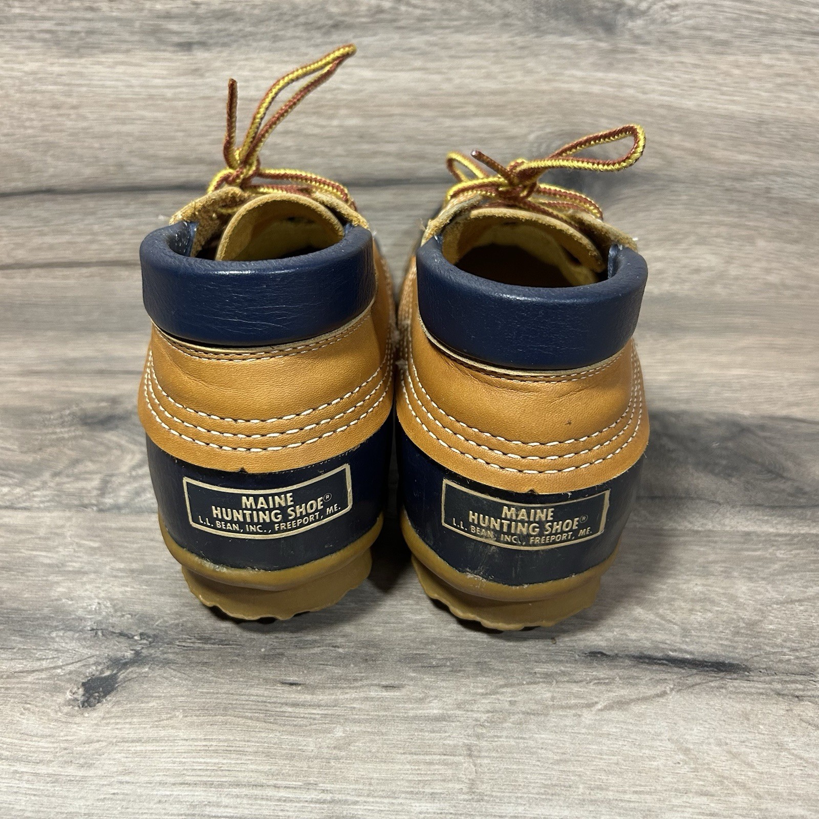 Vintage L.L.Bean Maine Women’s US 7 Hunting Duck Shoes Blue Beige Rain Boots