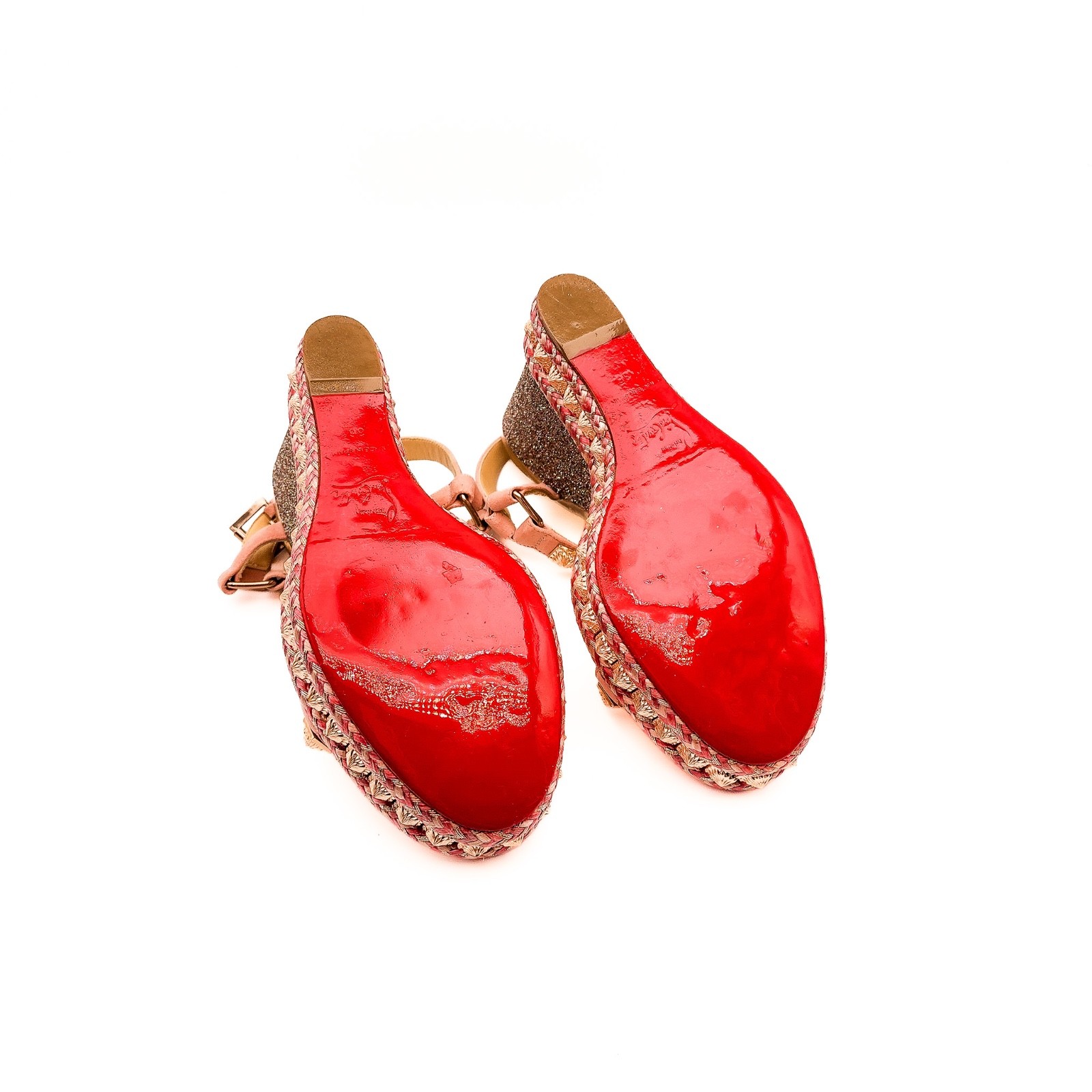 Christian Louboutin Pink Rose Gold Glitter Espadrille Platform Sandals EU 36