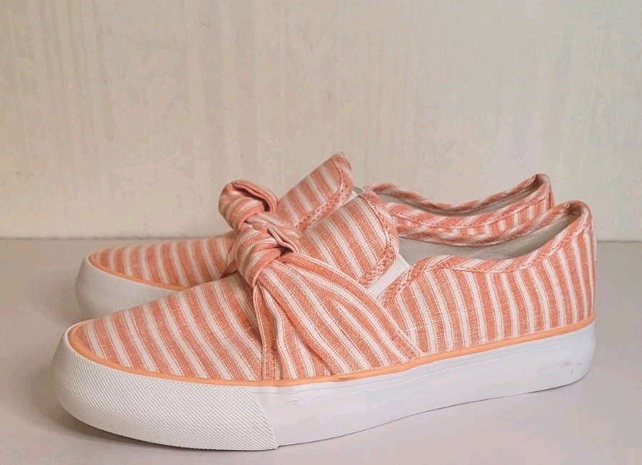 Talbots Jaden Knot Stripe Linen Platform Slip-On Summer Sneakers Size 7 NEW