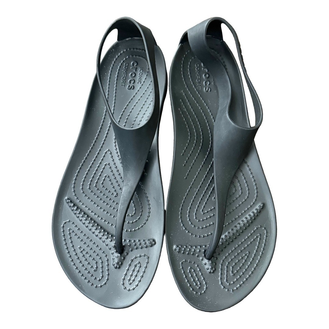 Crocs Serena Sexi Thong Sandals Black Ankle Strap Flip Flop Womens Size 11