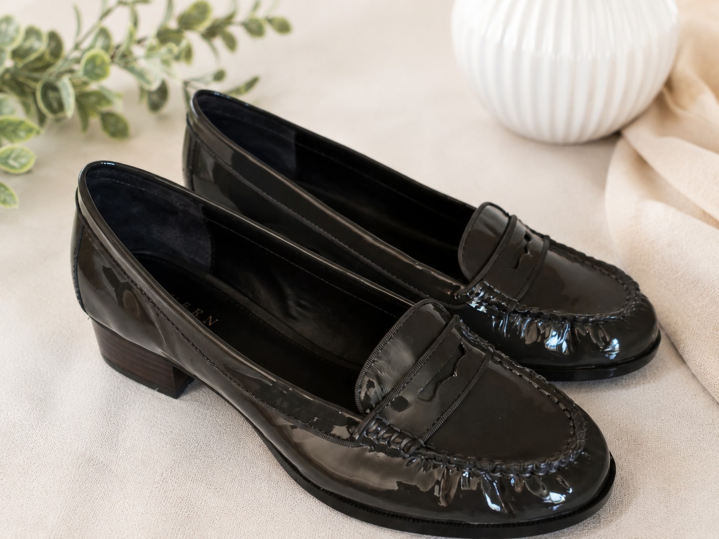 Lauren Ralph Lauren Penny Loafers Brown Gray Patent Leather Women’s 9