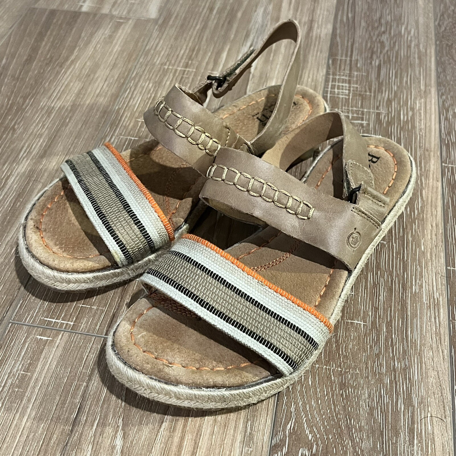 Born Women’s Size 7 Tan Leather Sandals Vegan Striped Orange Boho Comfort Shoes