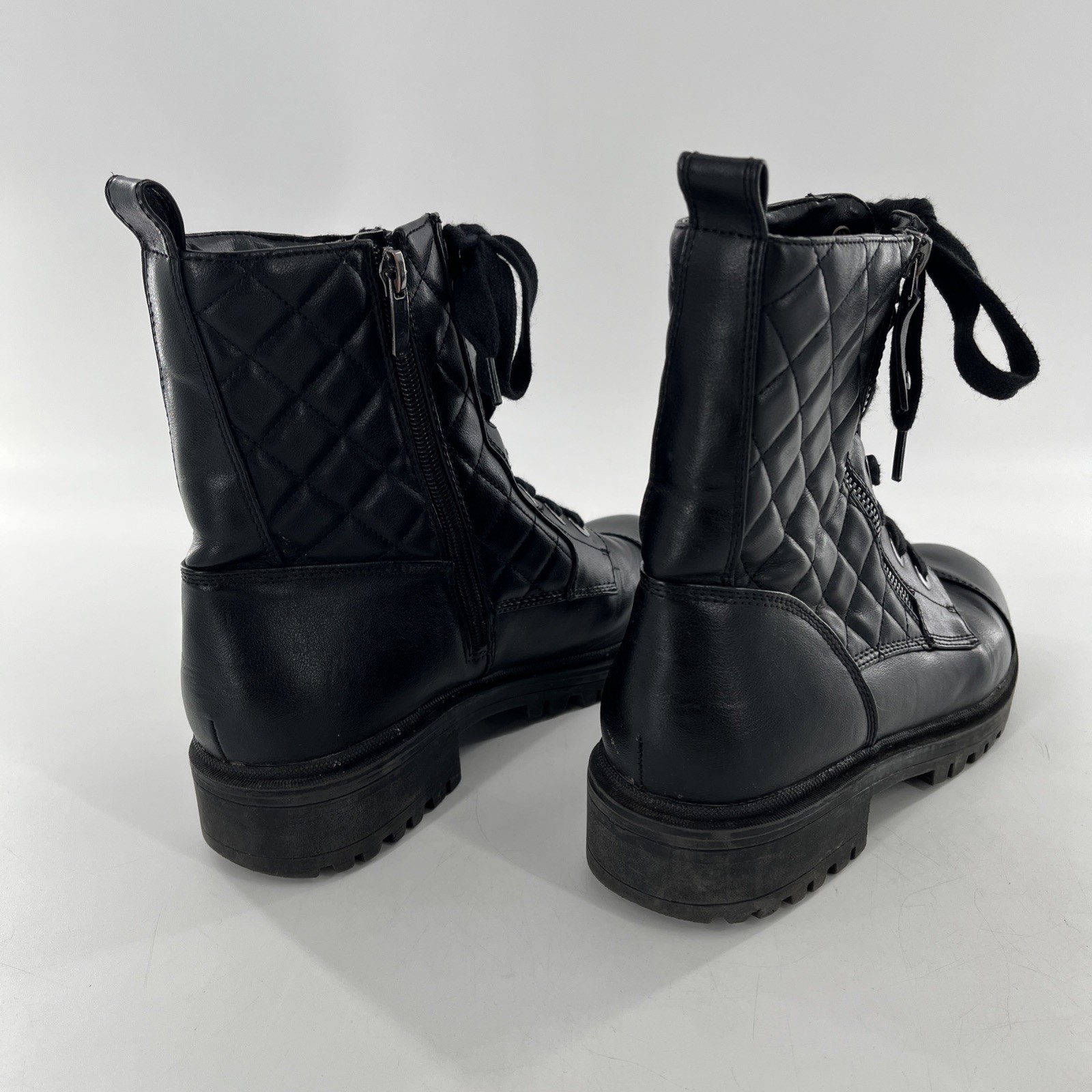 Quilted Moto Biker Womens Boot Combat Goth Nine West Bootie Zip Faux Leather 9.5