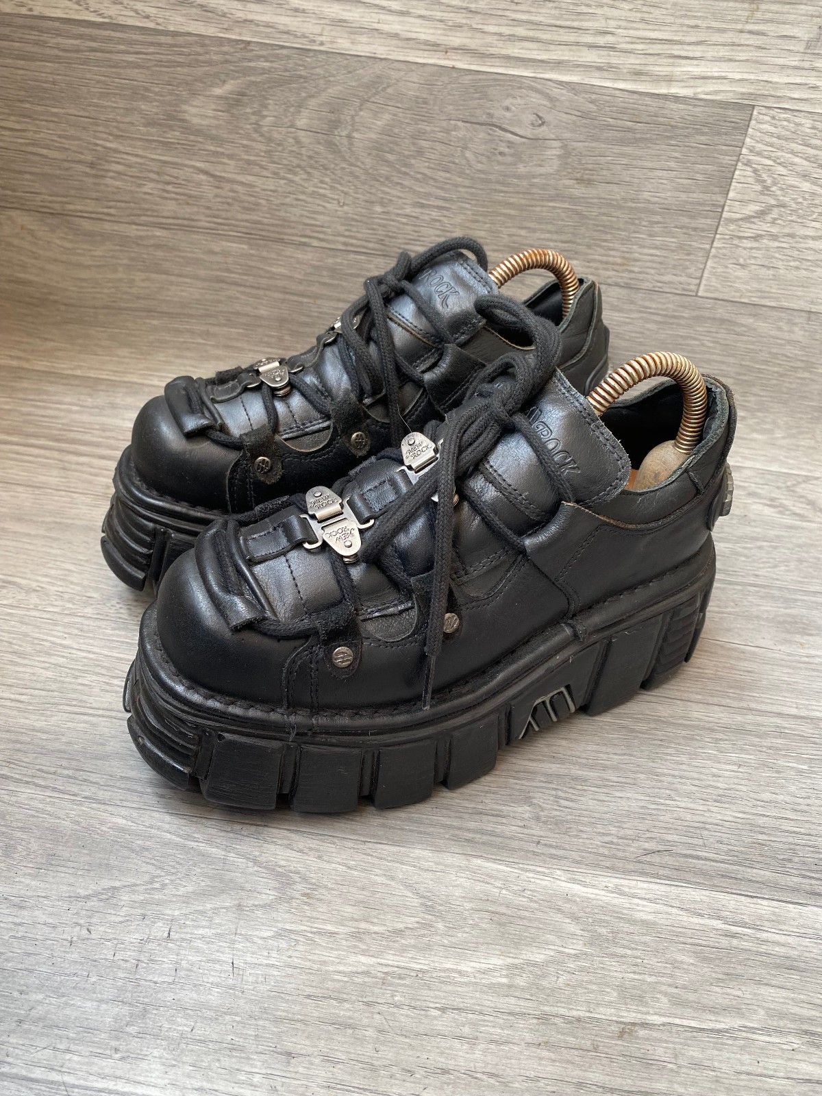New rock platform black grunge leather chunky shoes sz 36 us 5.5
