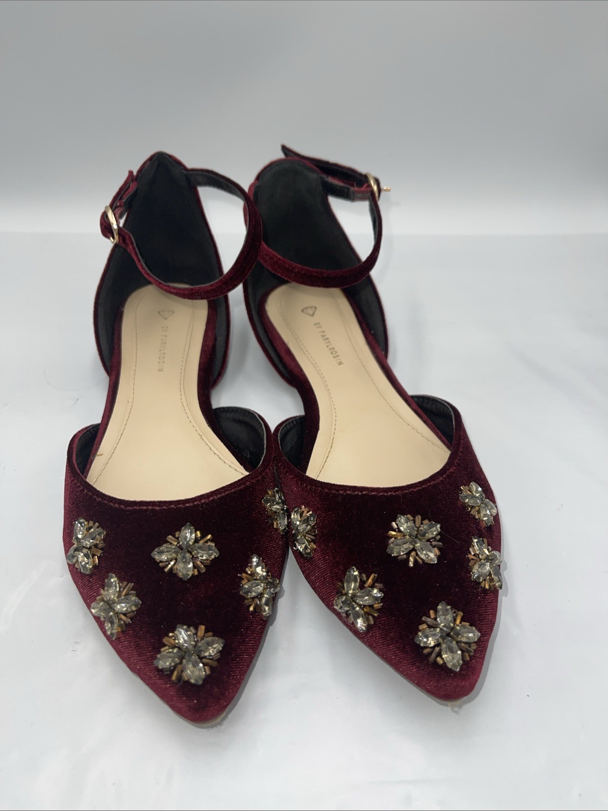By Farylrobin Celinda Velvet Embellished Flats Wine / Red Women’s Size 6.5