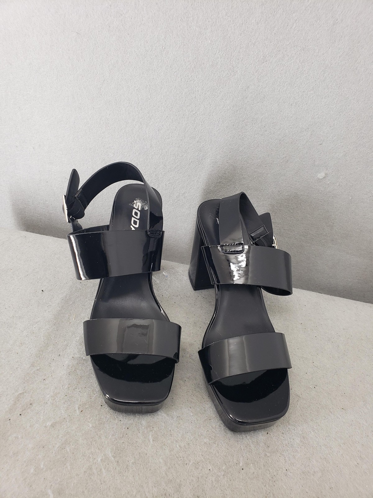 Soda Women Sandals 7.5 Black Patent Block Heel Strap Open Toe Platform Shoes