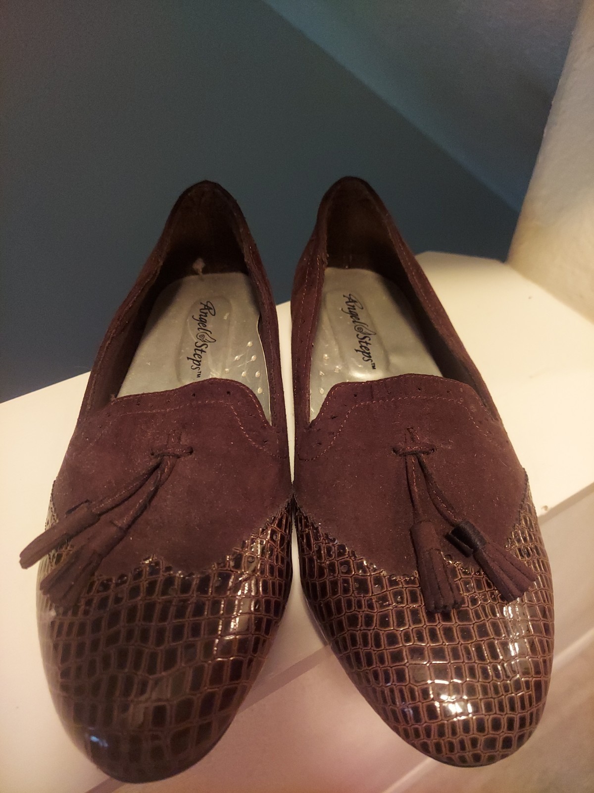 Angel Steps Brown Snake/Suede Loafers, Sz 8.5