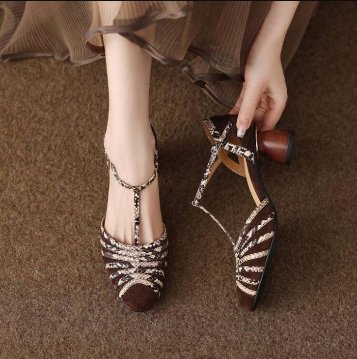 Womens Round Toe Block Heel Loafer High Heel Ankle Strap Mary Jane Roman Shoes