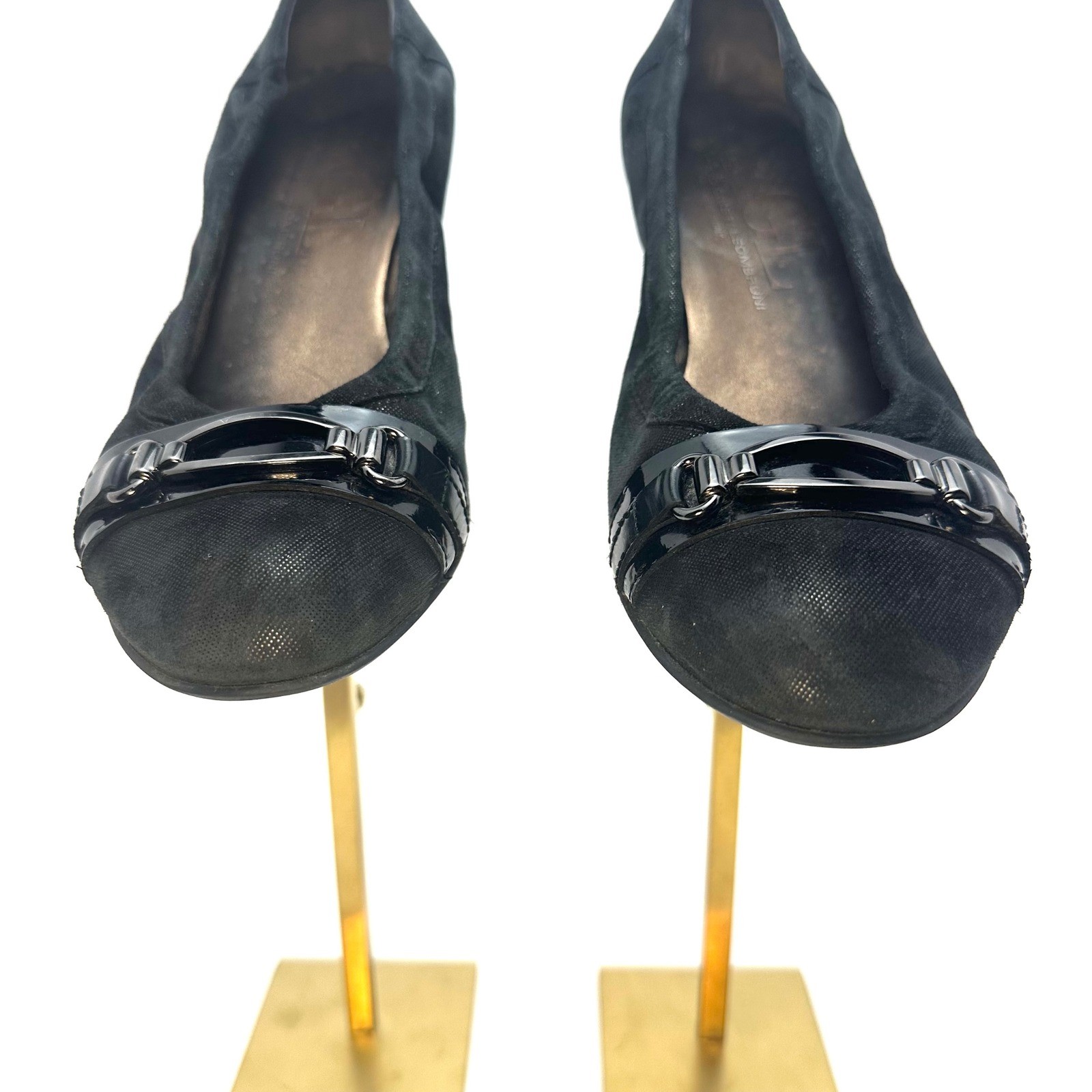 AGL Attilio Giusti Leombruni Black Suede Fabric Wedge Pumps Buckle Italy 40.5