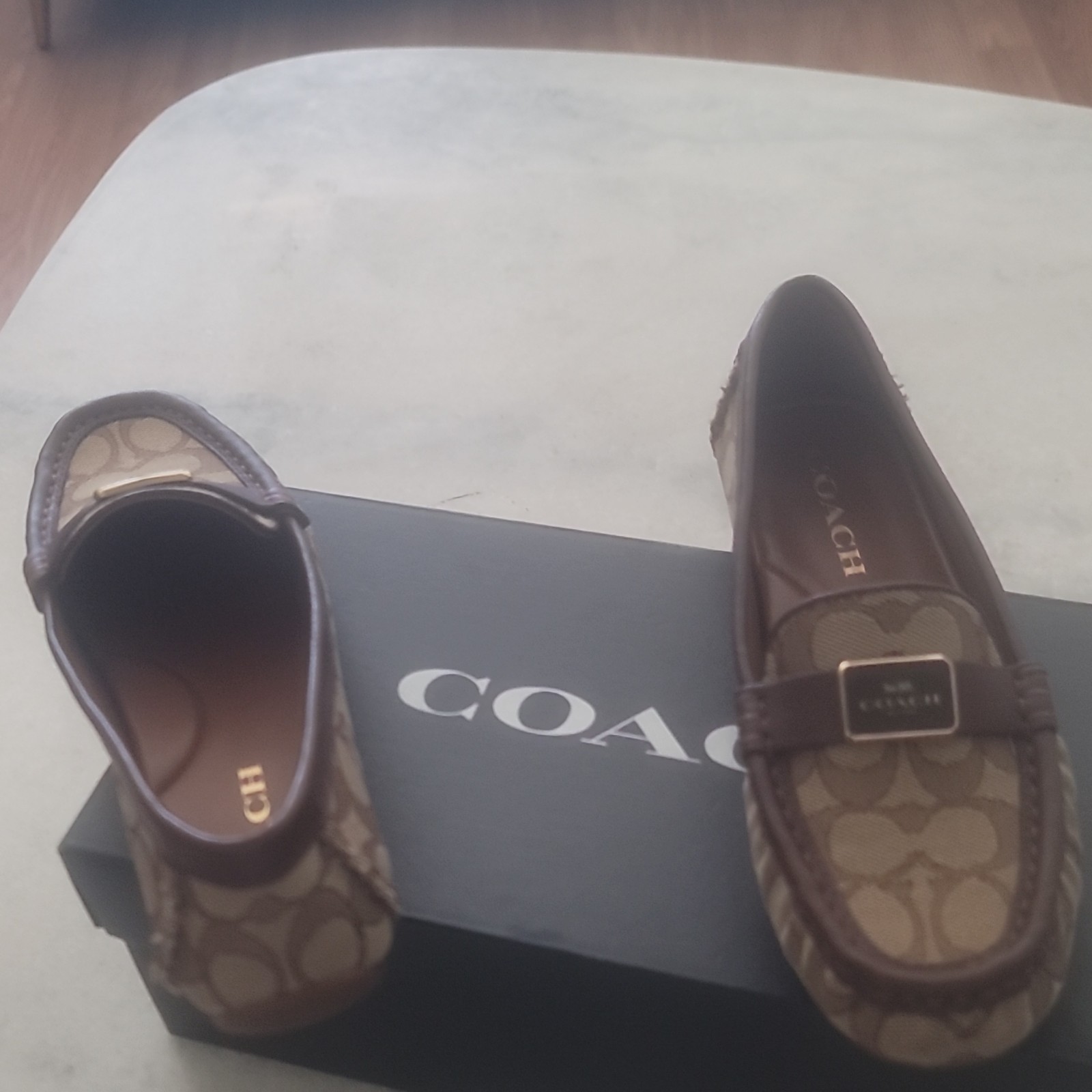 Coach Signature Brown Canvas Leather Slip-On Loafer Flats Women’s 6.5B