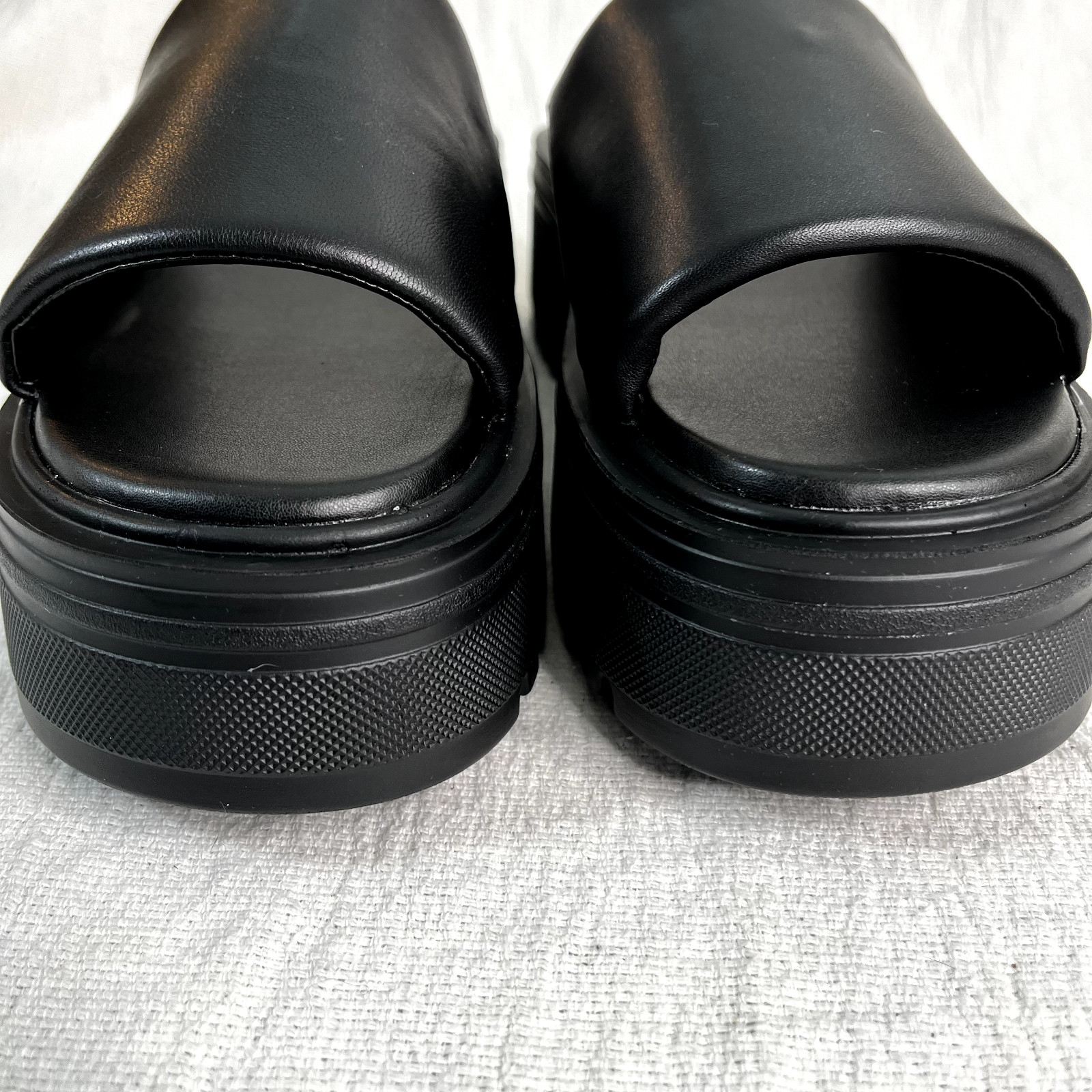 Leather Black Padded Lug Sole Platform Slide Sz 10 Womens Chunky Punk Grunge NEW